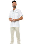 Mojito Men's Guayabera Shirt Short Sleeve 100% Linen with Stylish Print Trim Accent - Mojito Collection - Guayabera, Long Sleeve Shirt, Mens Shirt, Mojito Guayabera Shirt