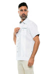 Mojito Men's Guayabera Shirt Short Sleeve 100% Linen with Stylish Print Trim Accent - Mojito Collection - Guayabera, Long Sleeve Shirt, Mens Shirt, Mojito Guayabera Shirt