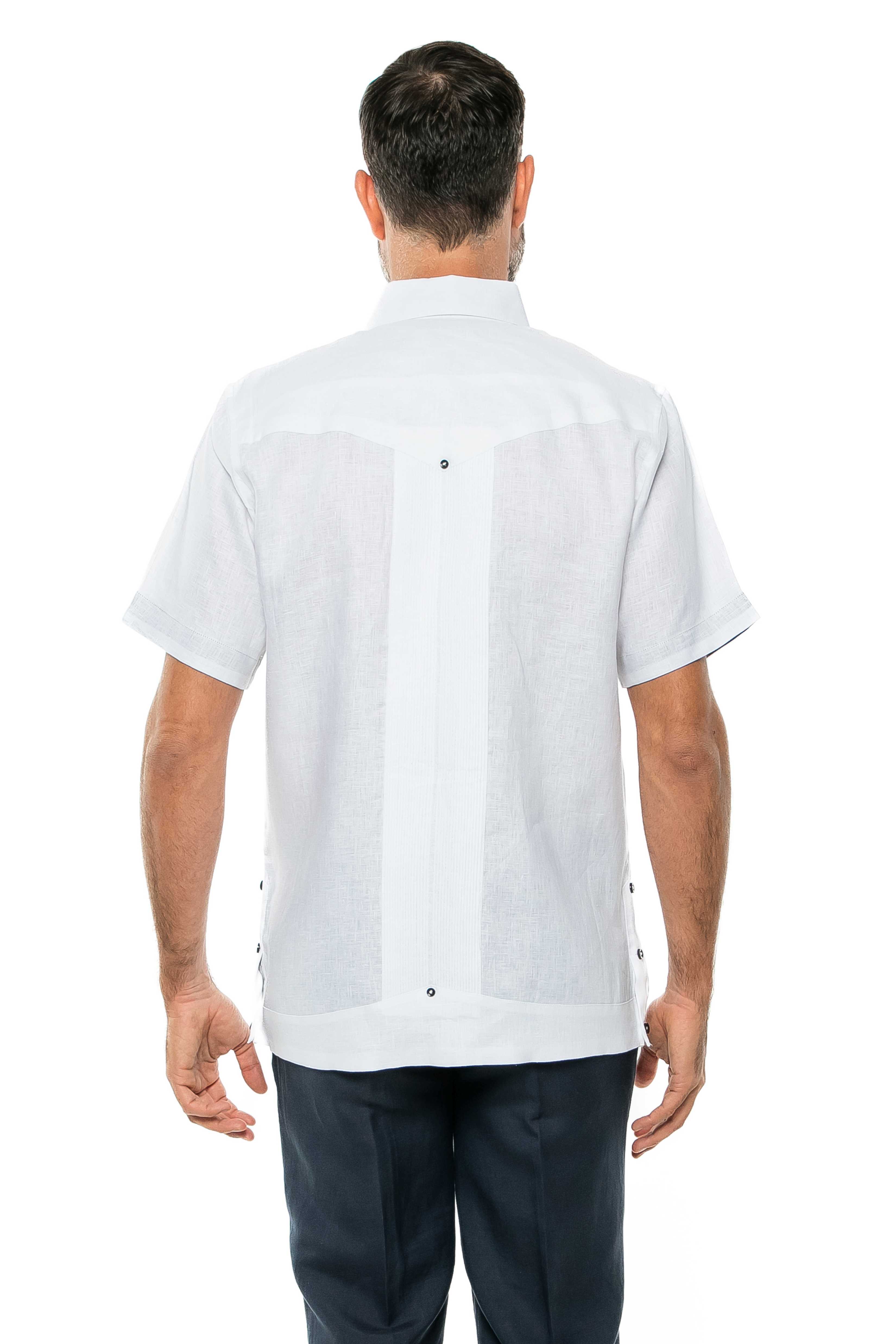 Mojito Men's Guayabera Shirt Short Sleeve 100% Linen with Stylish Print Trim Accent - Mojito Collection - Guayabera, Long Sleeve Shirt, Mens Shirt, Mojito Guayabera Shirt