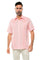 Front view of a man wearing the yarn dye 100% linen two pocket guayabera short sleeve shirt in pink.
