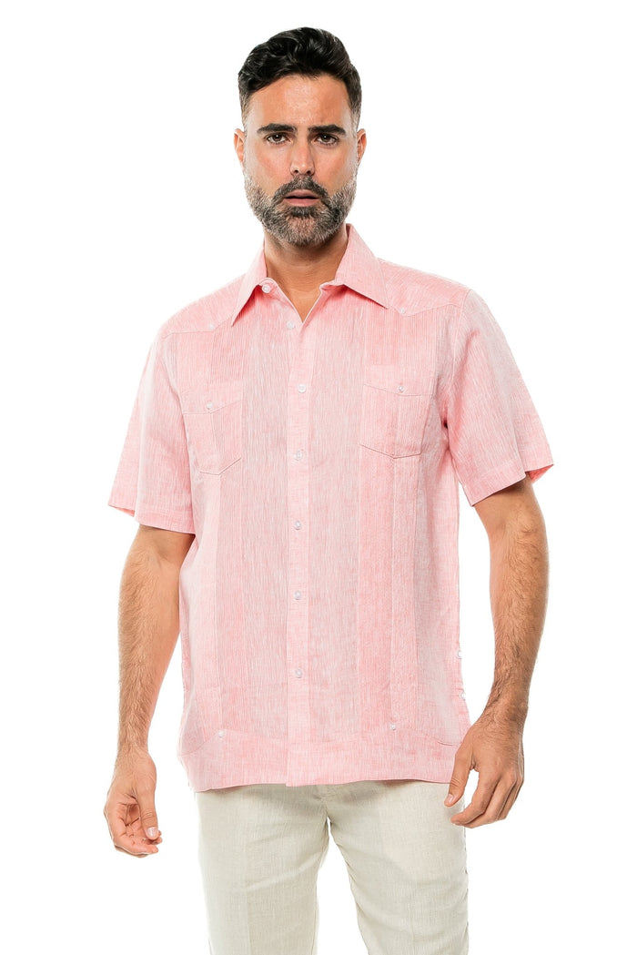Men's chambray light blue linen guayabera shirt, short sleeve, beach wedding outfit, Mojito Collection