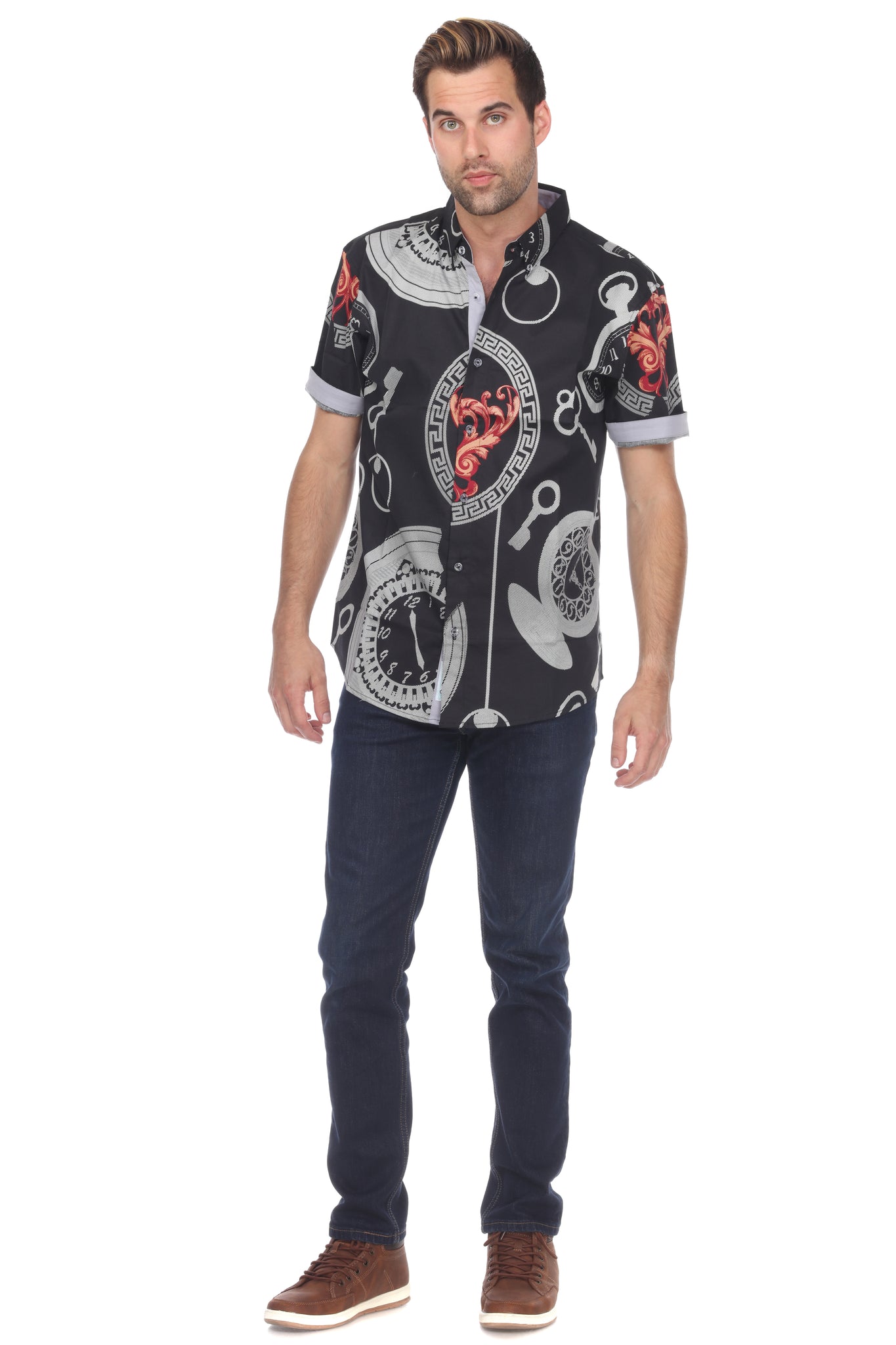 Mojito X Slim Fit Hyper Stretch Print Shirt Button Down Short Sleeve S-2X
