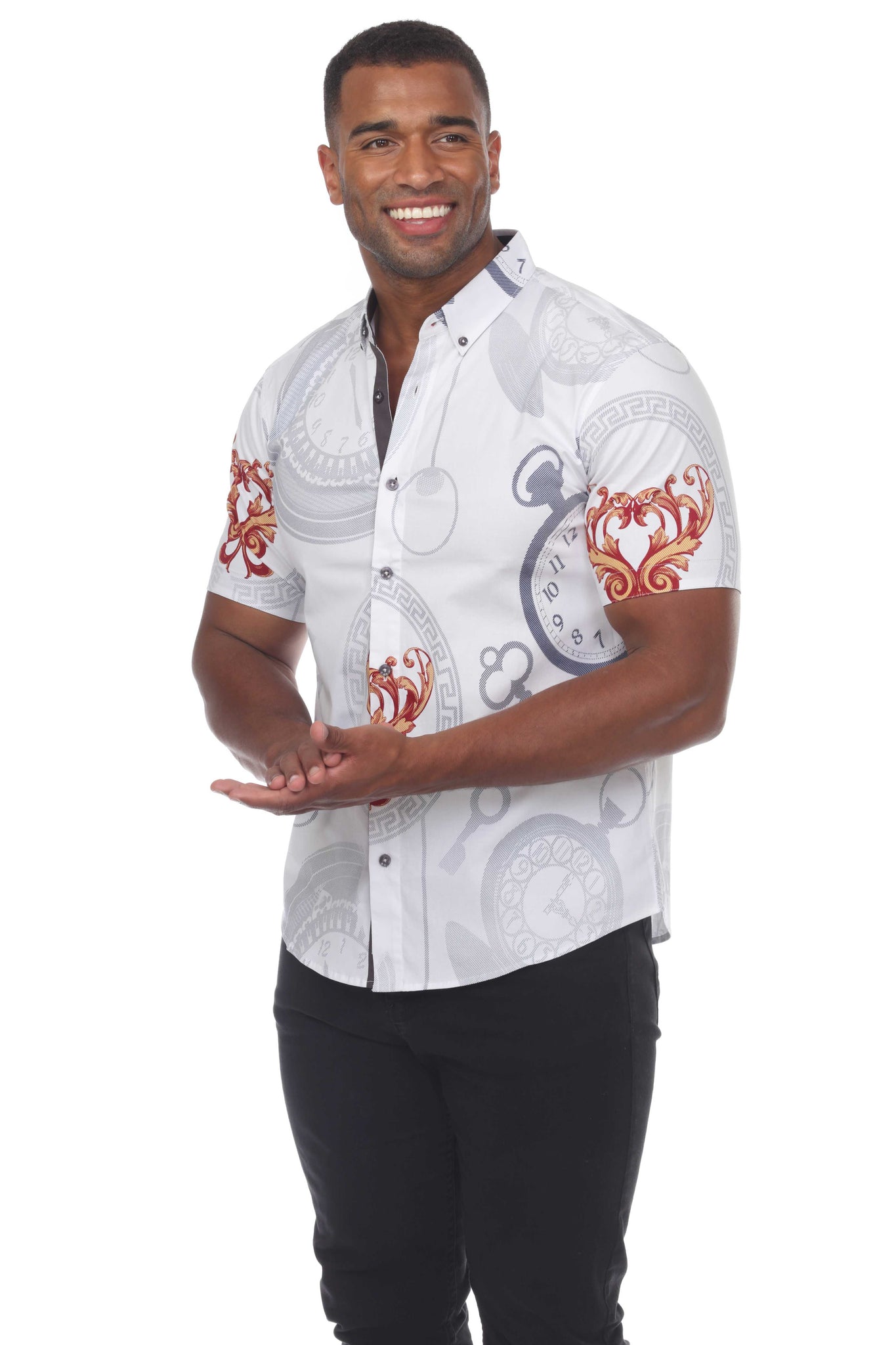 Mojito X Slim Fit Hyper Stretch Print Shirt Button Down Short Sleeve S-2X