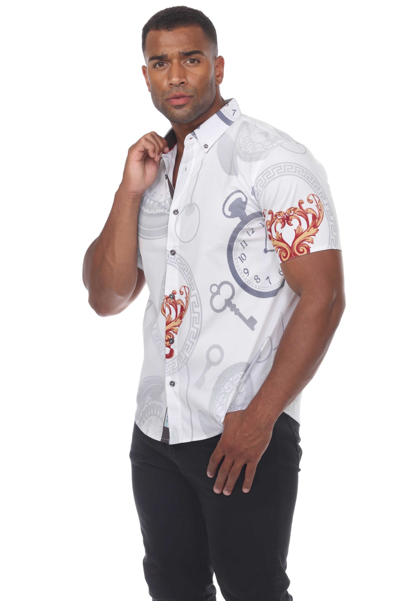 Mojito X Slim Fit Hyper Stretch Print Shirt Button Down Short Sleeve S-2X