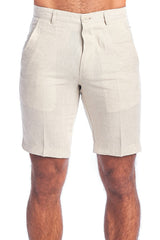 Pantalones cortos de vestir casuales para hombre, 100% lino, sin pliegues