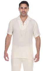 Camisa de manga corta con cordones y encaje tradicional de playa