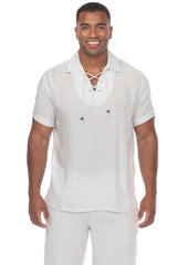 Camisa de manga corta con cordones y encaje tradicional de playa