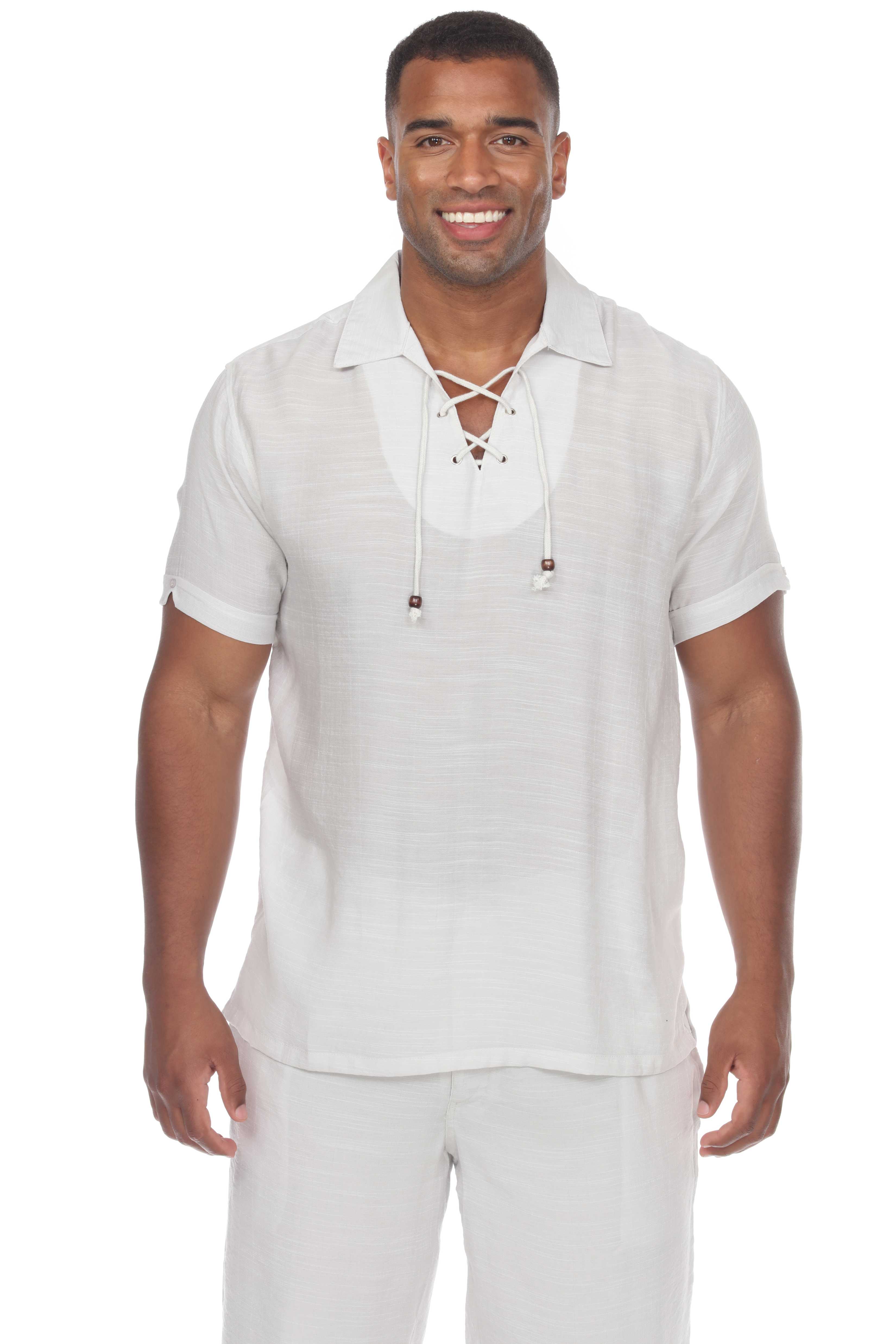 Men's Casual Lace Up Short Sleeve Beach Shirt - Mojito Collection - Mens Shirt, Mojito Beachwear Shirt, Mojito Shirt, Resortwear Shirt