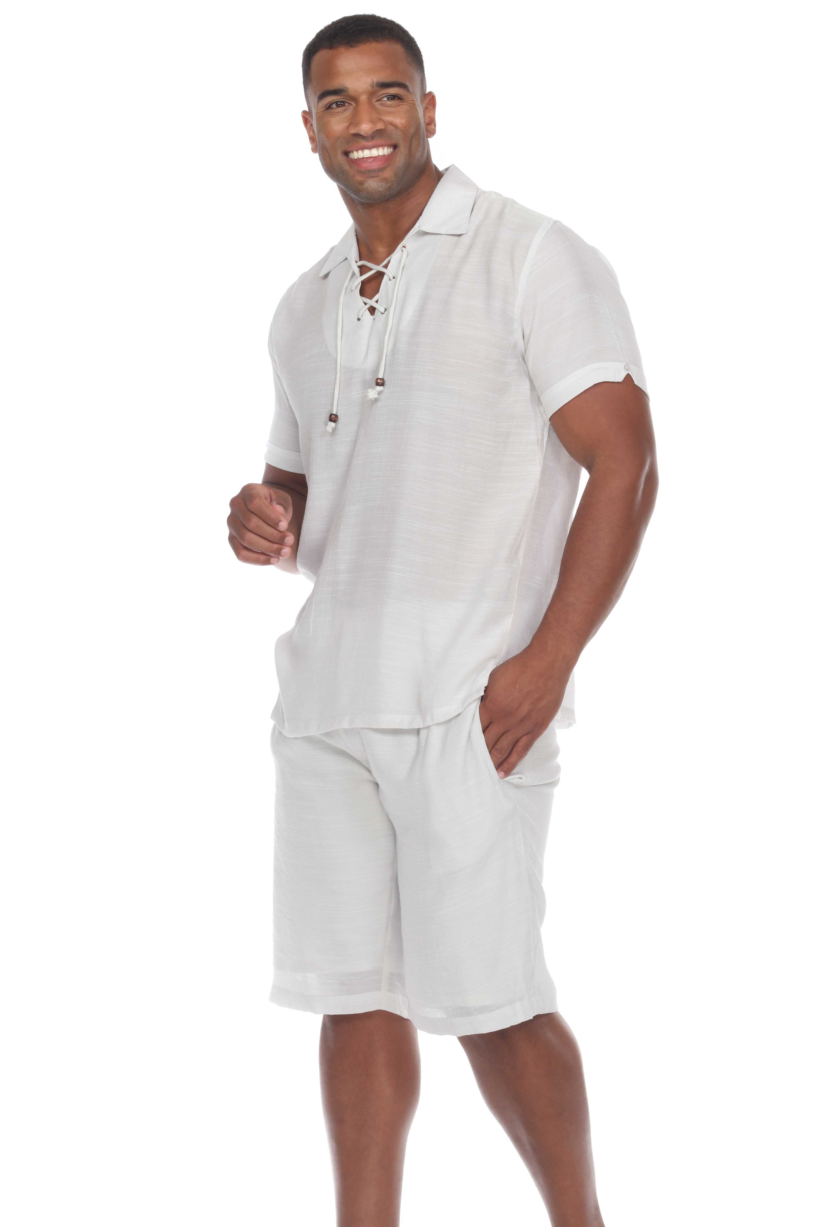 Men's Casual Lace Up Short Sleeve Beach Shirt - Mojito Collection - Mens Shirt, Mojito Beachwear Shirt, Mojito Shirt, Resortwear Shirt