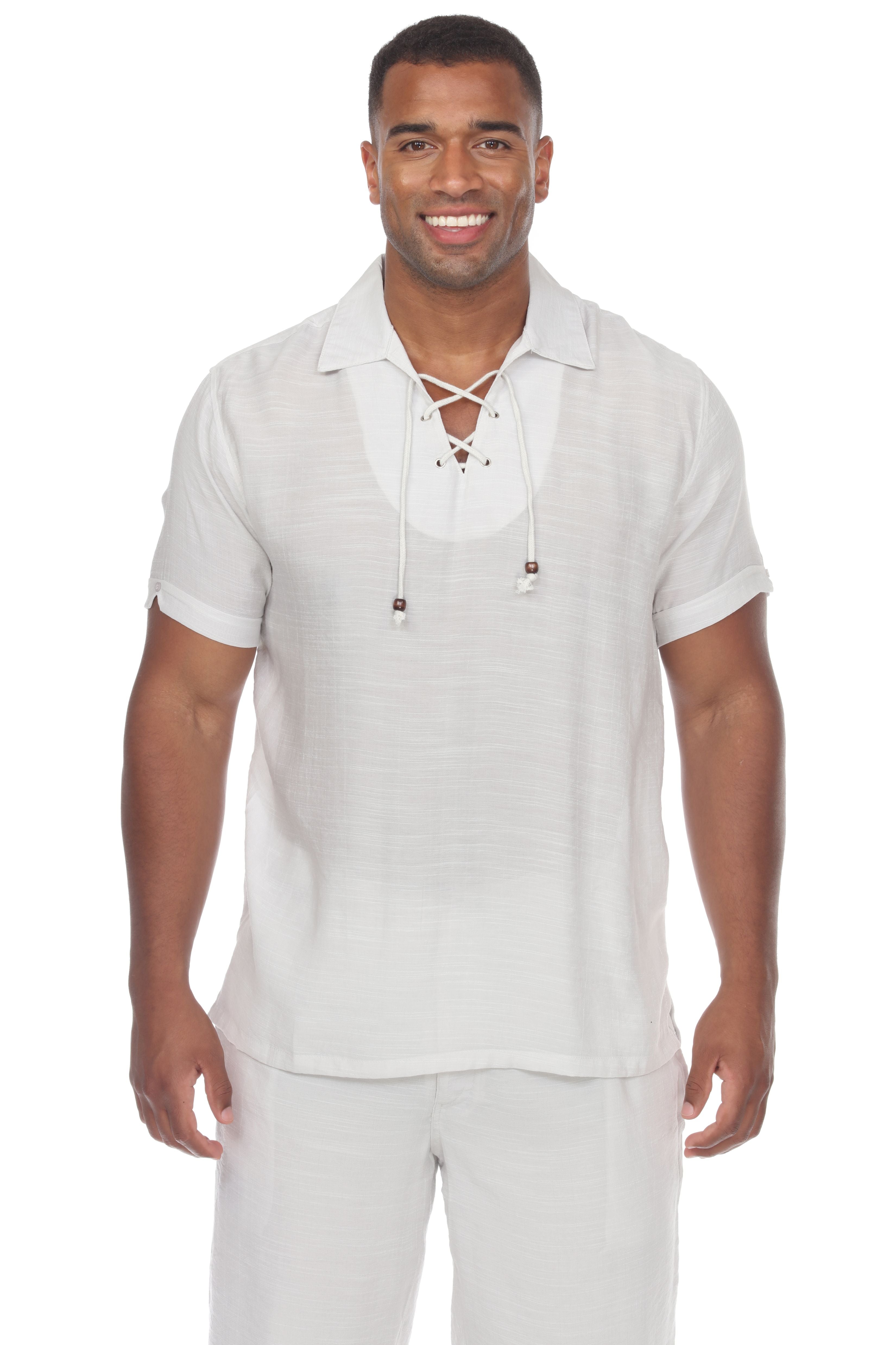 Men's Casual Lace Up Short Sleeve Beach Shirt - Mojito Collection - Mens Shirt, Mojito Beachwear Shirt, Mojito Shirt, Resortwear Shirt