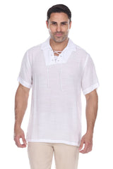 Camisa de manga corta con cordones y encaje tradicional de playa