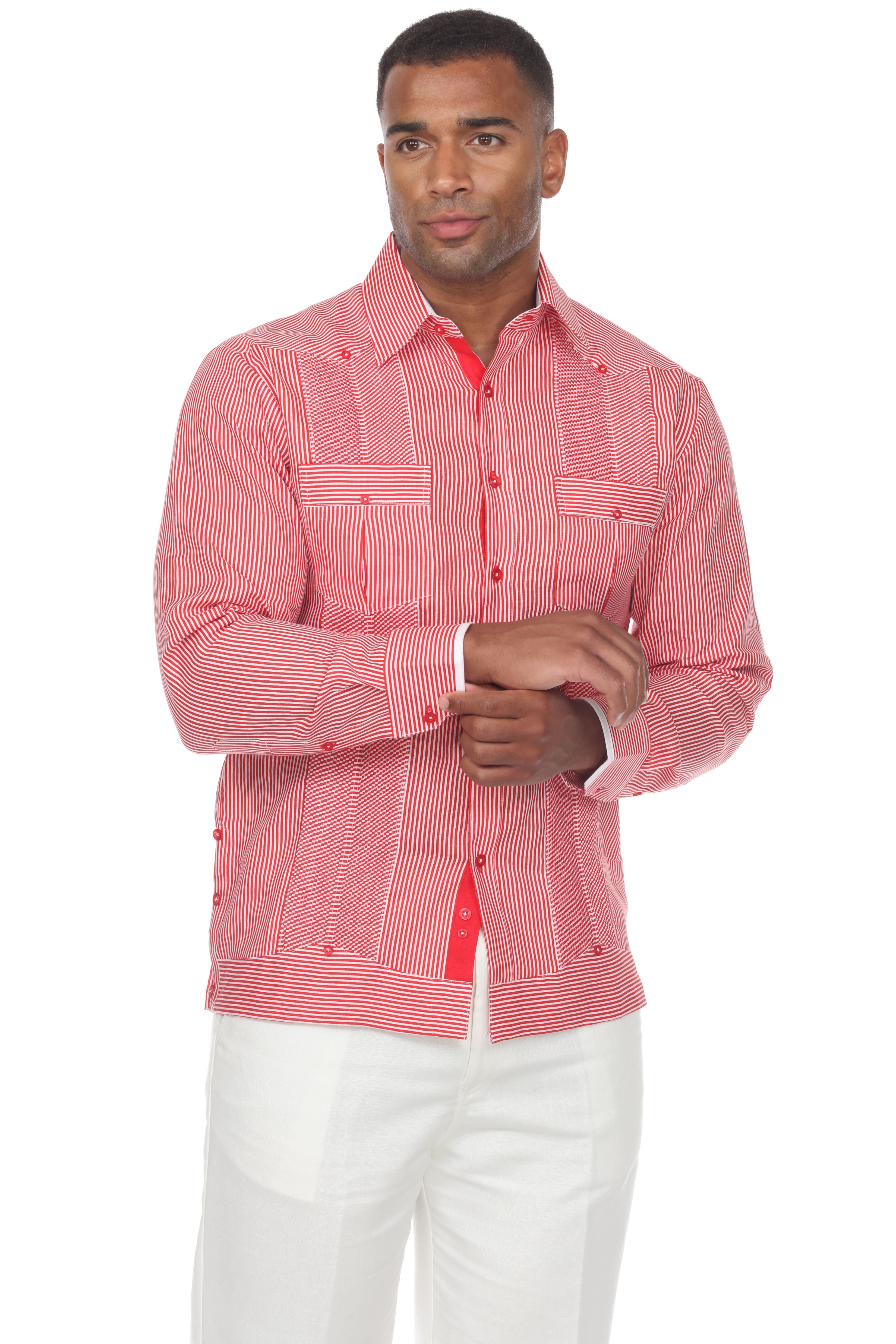 Mojito Collection Pinstripe 100% Linen Guayabera Shirt Long Sleeve - Mojito Collection - Guayabera, Long Sleeve Shirt, Mens Shirt, Mojito Guayabera Shirt