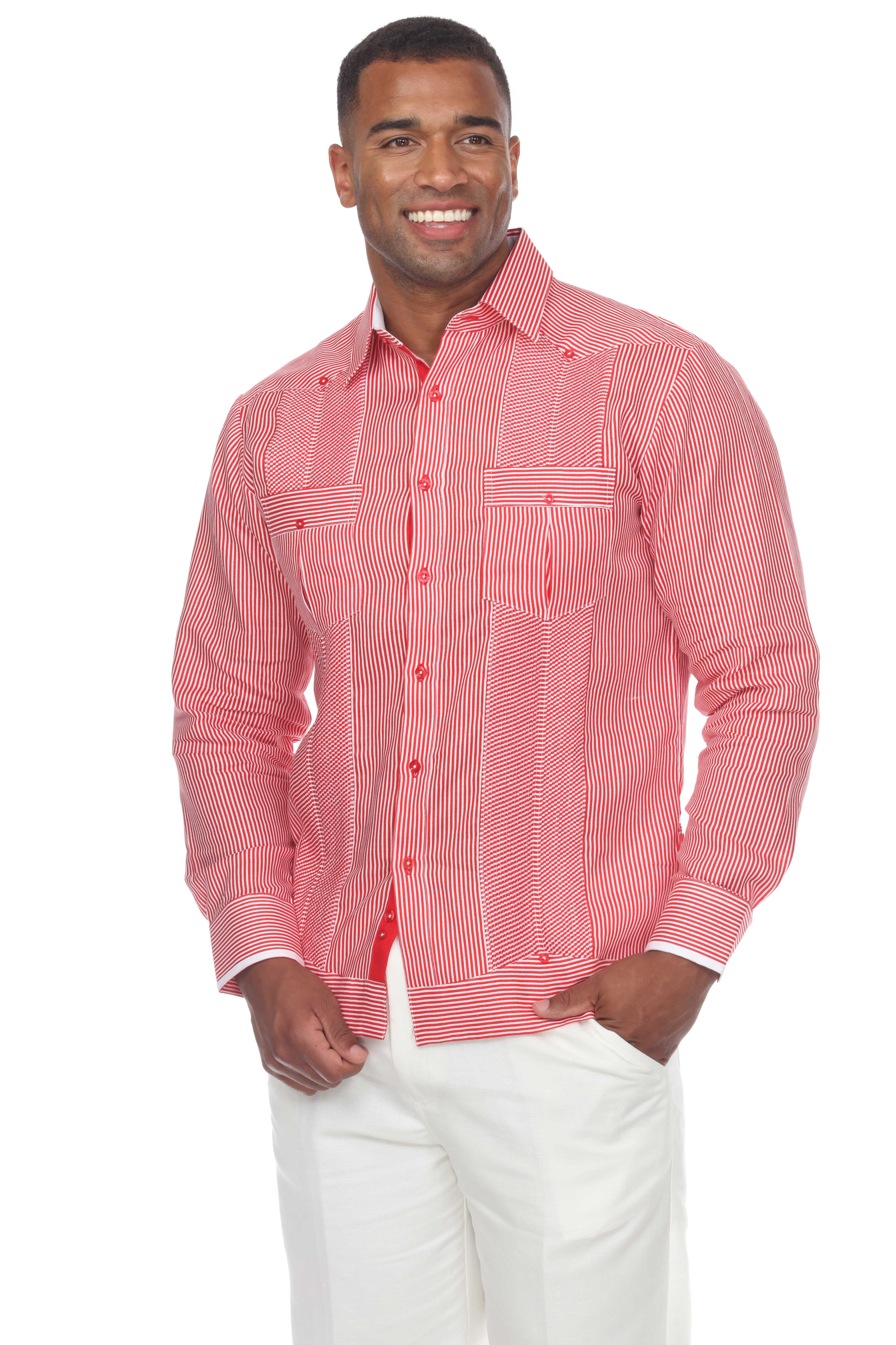 Mojito Collection Pinstripe 100% Linen Guayabera Shirt Long Sleeve - Mojito Collection - Guayabera, Long Sleeve Shirt, Mens Shirt, Mojito Guayabera Shirt