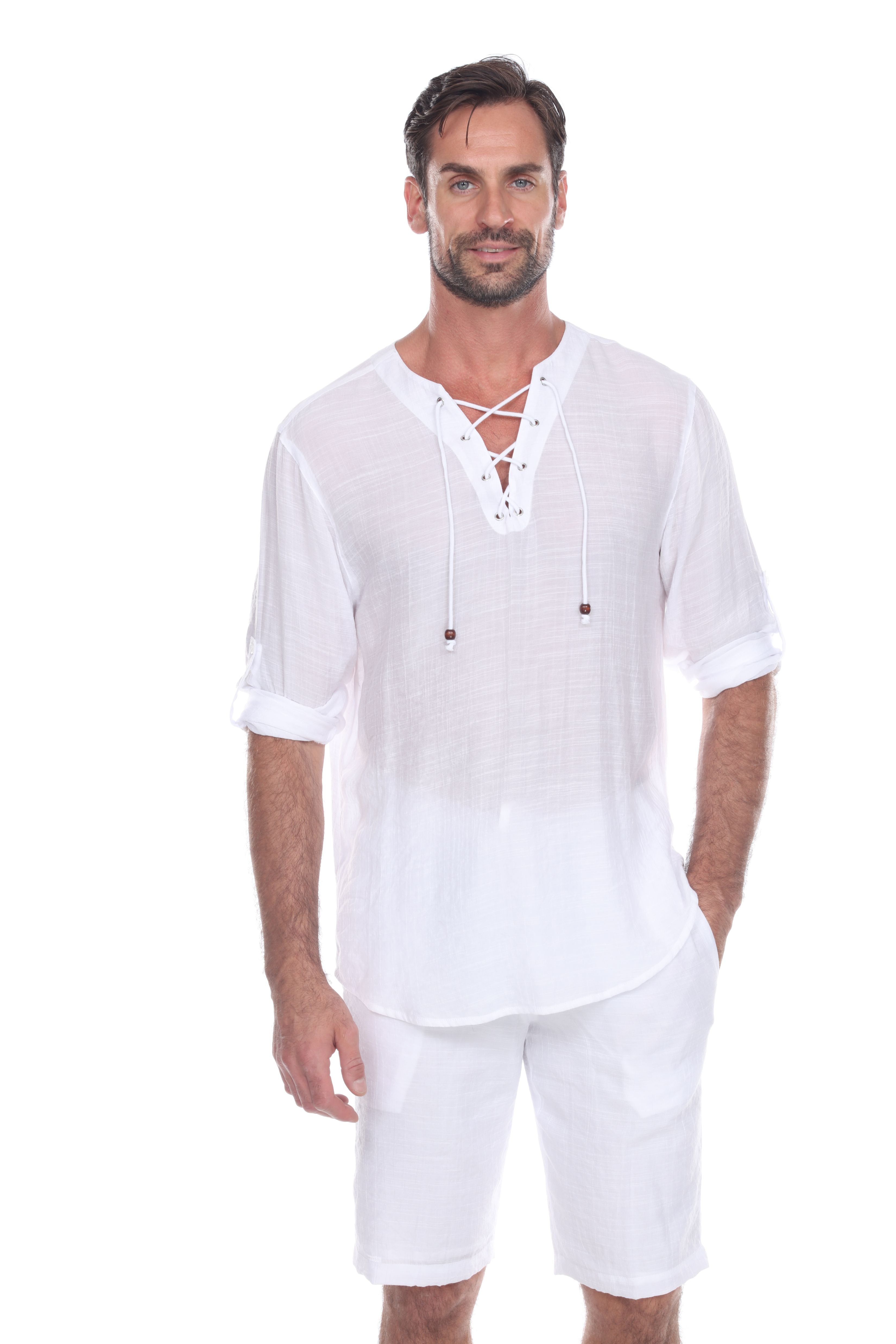 Men's Laced Up Beachwear Long Sleeve Shirt - Mojito Collection - Beachwear Shirt, Long Sleeve Shirt, Mens Shirt, Resortwear