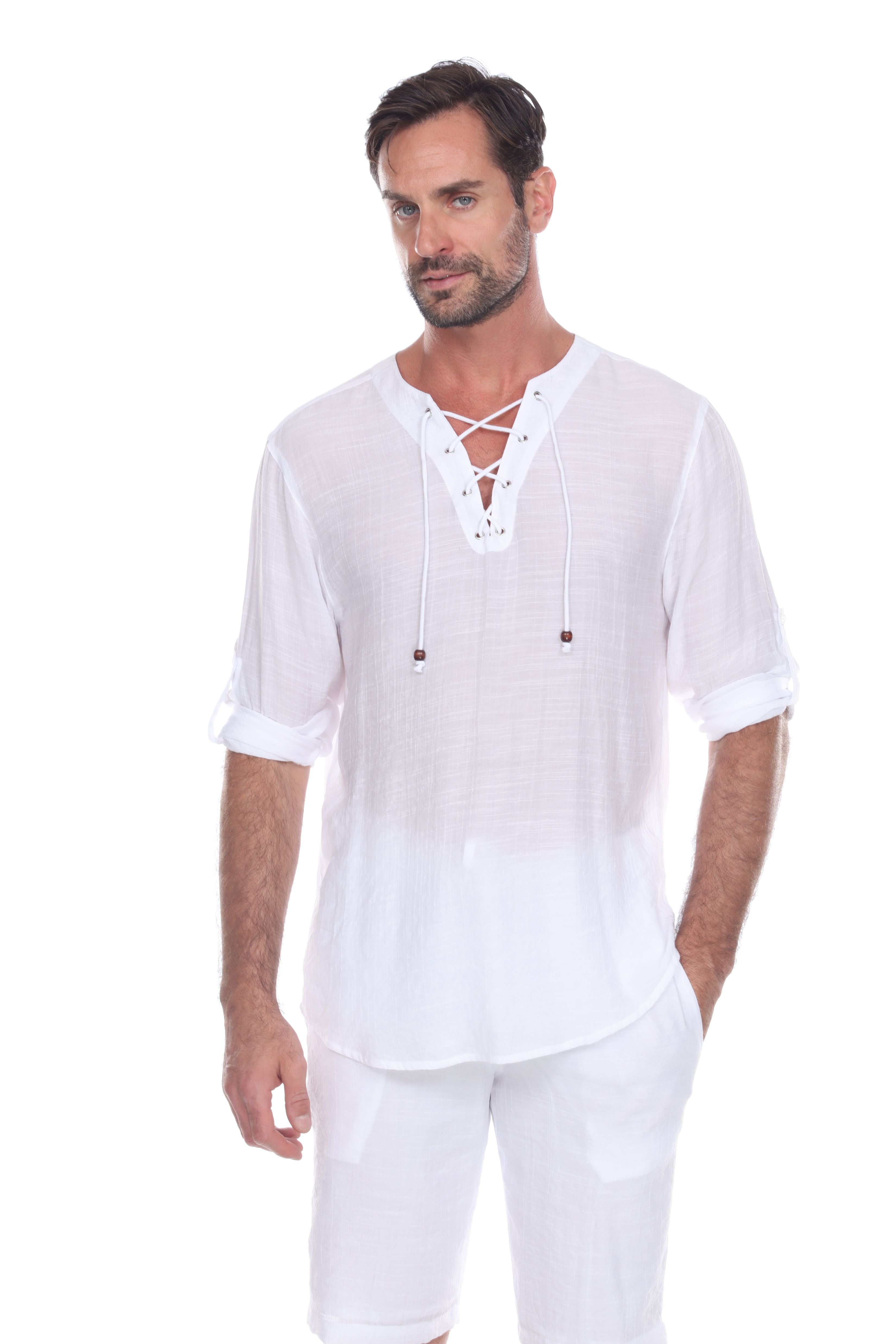 Men's Laced Up Beachwear Long Sleeve Shirt - Mojito Collection - Beachwear Shirt, Long Sleeve Shirt, Mens Shirt, Resortwear