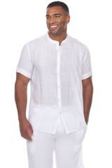 Camisa informal de manga corta con botones y cuello mandarín bordado para playa