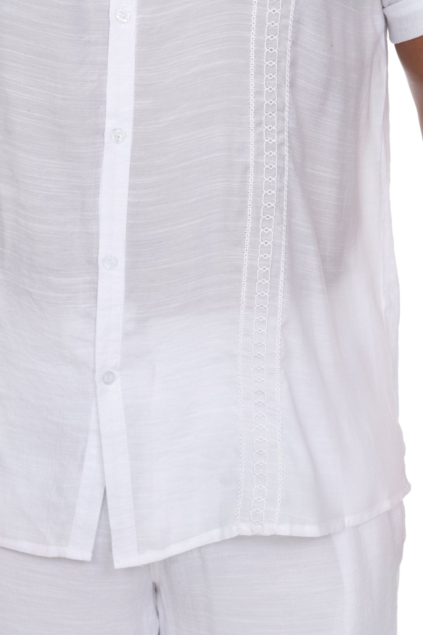 Camisa informal de playa con cuello mandarín y bordado para hombre, manga corta con botones