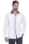 Mojito Men's Guayabera Shirt Long Sleeve 100% Linen with Stylish Print Trim Accent - Mojito Collection - Guayabera, Long Sleeve Shirt, Mens Shirt, Mojito Guayabera Shirt