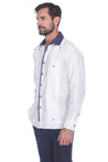 Mojito Men's Guayabera Shirt Long Sleeve 100% Linen with Stylish Print Trim Accent - Mojito Collection - Guayabera, Long Sleeve Shirt, Mens Shirt, Mojito Guayabera Shirt