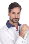 Mojito Men's Guayabera Shirt Long Sleeve 100% Linen with Stylish Print Trim Accent - Mojito Collection - Guayabera, Long Sleeve Shirt, Mens Shirt, Mojito Guayabera Shirt