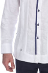 Mojito Men's Guayabera Shirt Long Sleeve 100% Linen with Stylish Print Trim Accent - Mojito Collection - Guayabera, Long Sleeve Shirt, Mens Shirt, Mojito Guayabera Shirt