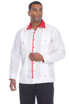 Mojito Men's Guayabera Shirt Long Sleeve 100% Linen with Stylish Print Trim Accent - Mojito Collection - Guayabera, Long Sleeve Shirt, Mens Shirt, Mojito Guayabera Shirt