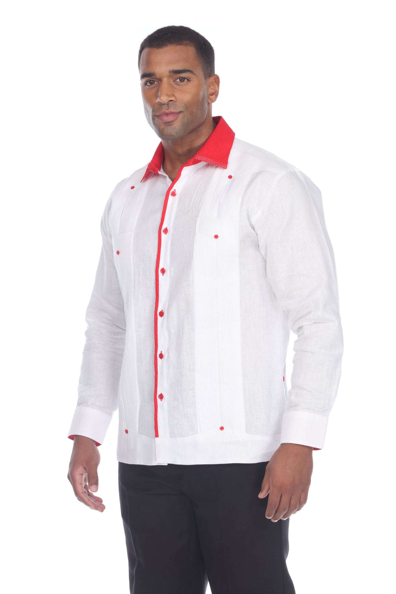 Mojito Men's Guayabera Shirt Long Sleeve 100% Linen with Stylish Print Trim Accent - Mojito Collection - Guayabera, Long Sleeve Shirt, Mens Shirt, Mojito Guayabera Shirt