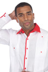 Mojito Men's Guayabera Shirt Long Sleeve 100% Linen with Stylish Print Trim Accent - Mojito Collection - Guayabera, Long Sleeve Shirt, Mens Shirt, Mojito Guayabera Shirt