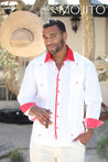 Mojito Men's Guayabera Shirt Long Sleeve 100% Linen with Stylish Print Trim Accent - Mojito Collection - Guayabera, Long Sleeve Shirt, Mens Shirt, Mojito Guayabera Shirt
