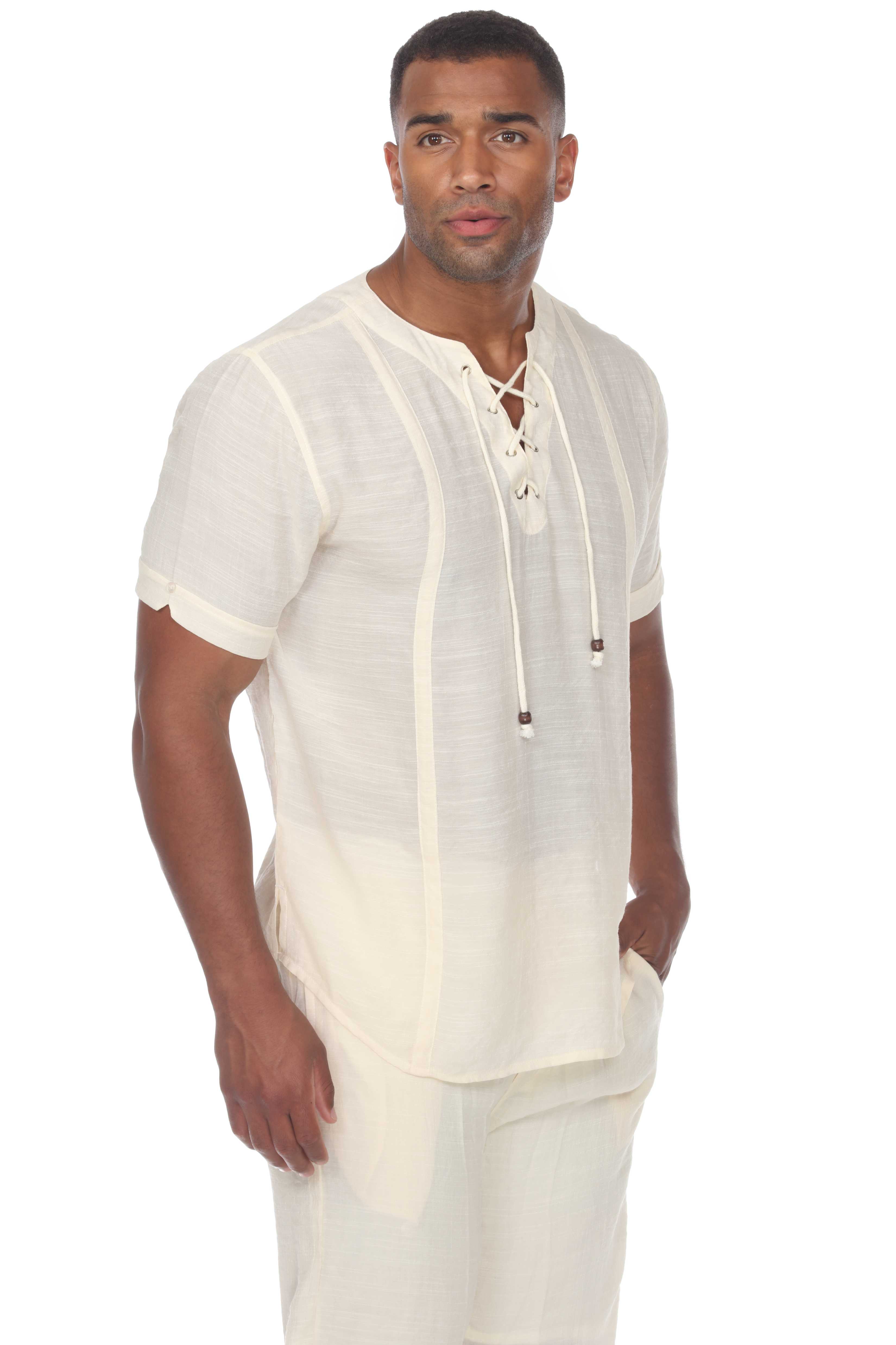 Men's Mandarin Collar Beachwear Lace Up Short Sleeve Shirt - Mojito Collection - Beachwear Shirt, Mens Shirt, Resortwear