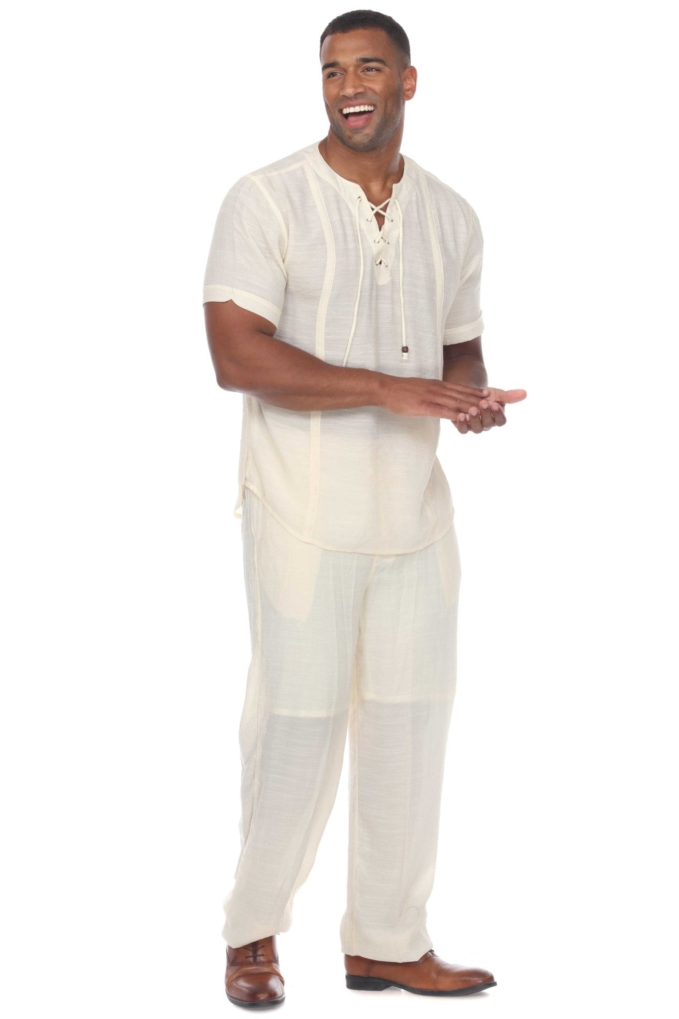 Men's Mandarin Collar Beachwear Lace Up Short Sleeve Shirt - Mojito Collection - Beachwear Shirt, Mens Shirt, Resortwear