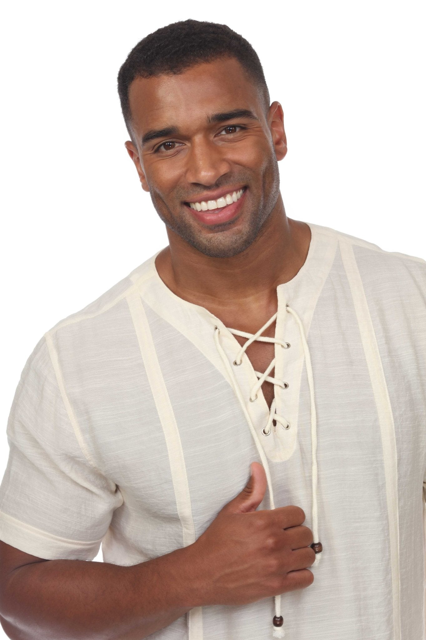 Men's Mandarin Collar Beachwear Lace Up Short Sleeve Shirt - Mojito Collection - Beachwear Shirt, Mens Shirt, Resortwear