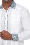 Mojito Men's Guayabera Shirt Long Sleeve 100% Linen with Stylish Paisley Print Trim - Mojito Collection - Guayabera, Long Sleeve Shirt, Mens Shirt, Mojito Guayabera Shirt