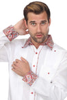 Mojito Men's Guayabera Shirt Long Sleeve 100% Linen with Stylish Paisley Print Trim - Mojito Collection - Guayabera, Long Sleeve Shirt, Mens Shirt, Mojito Guayabera Shirt
