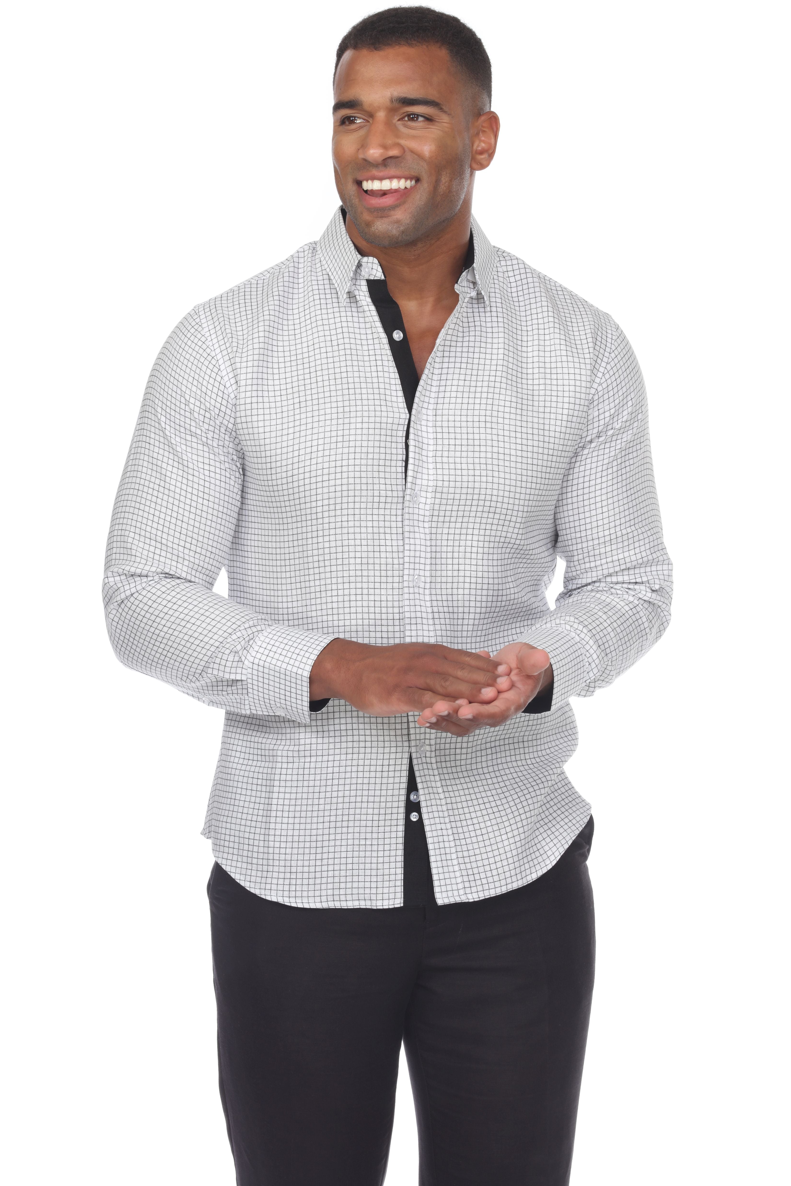 Men's Causal Checker Print Shirt 100% Linen Long Sleeve - Mojito Collection - Guayabera, Long Sleeve Shirt, Mens Shirt, Mojito Guayabera Shirt
