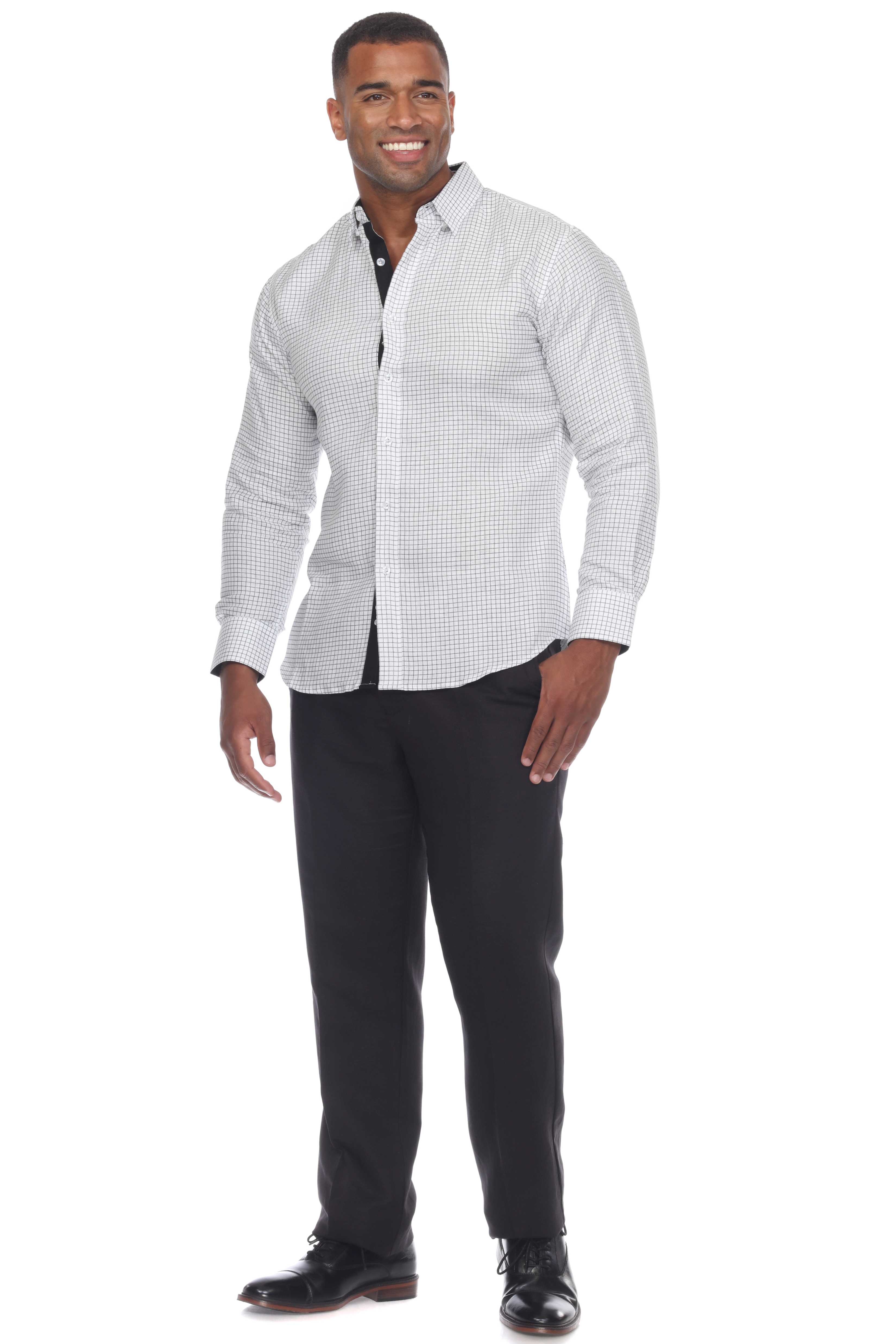 Men's Causal Checker Print Shirt 100% Linen Long Sleeve - Mojito Collection - Guayabera, Long Sleeve Shirt, Mens Shirt, Mojito Guayabera Shirt