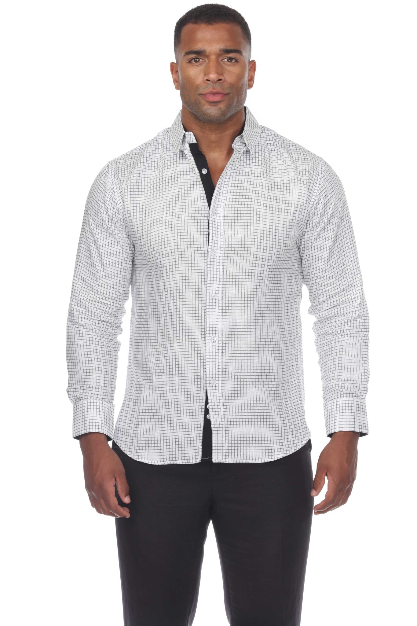 Men's Causal Checker Print Shirt 100% Linen Long Sleeve - Mojito Collection - Guayabera, Long Sleeve Shirt, Mens Shirt, Mojito Guayabera Shirt