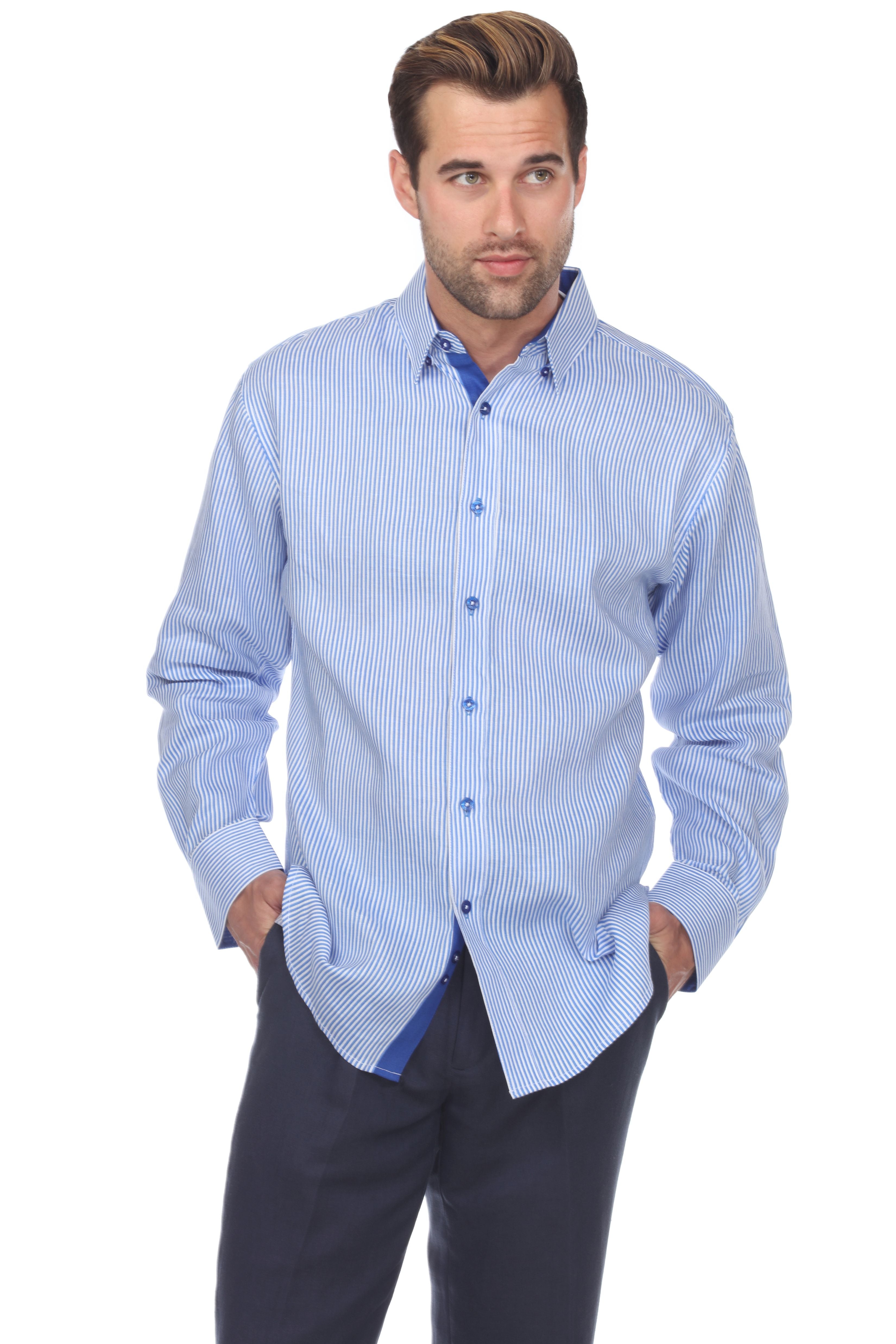 Men's Causal Pinstripe Shirt 100% Linen Long Sleeve - Mojito Collection - Guayabera, Long Sleeve Shirt, Mens Shirt, Mojito Guayabera Shirt