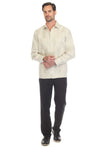 Mojito Men's 100% Linen Guayabera Shirt Long Sleeve with Print Trim Accent - Mojito Collection - Guayabera, Long Sleeve Shirt, Mens Shirt, Mojito Guayabera Shirt