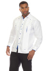 Mojito Men's 100% Linen Guayabera Shirt Long Sleeve with Print Trim Accent - Mojito Collection - Guayabera, Long Sleeve Shirt, Mens Shirt, Mojito Guayabera Shirt