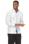 Mojito Men's 100% Linen Guayabera Shirt Long Sleeve with Print Trim Accent - Mojito Collection - Guayabera, Long Sleeve Shirt, Mens Shirt, Mojito Guayabera Shirt