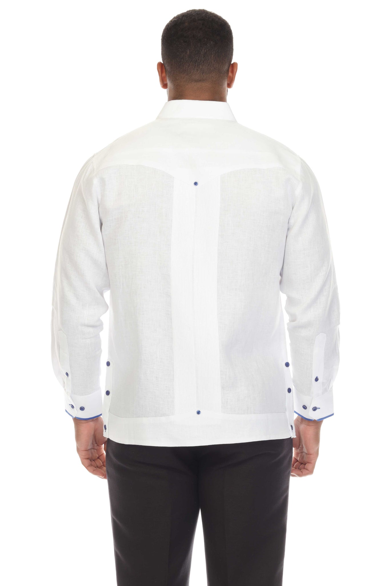 Mojito Men's 100% Linen Guayabera Shirt Long Sleeve with Print Trim Accent - Mojito Collection - Guayabera, Long Sleeve Shirt, Mens Shirt, Mojito Guayabera Shirt