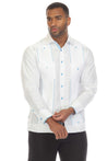 Mojito Men's 100% Linen Guayabera Shirt Long Sleeve with Print Trim Accent - Mojito Collection - Guayabera, Long Sleeve Shirt, Mens Shirt, Mojito Guayabera Shirt