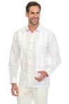 Mojito Men's 100% Linen Guayabera Shirt Long Sleeve with Print Trim Accent - Mojito Collection - Guayabera, Long Sleeve Shirt, Mens Shirt, Mojito Guayabera Shirt