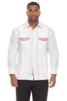 Mojito Men's 100% Linen Guayabera Shirt Long Sleeve with Print Trim Accent - Mojito Collection - Guayabera, Long Sleeve Shirt, Mens Shirt, Mojito Guayabera Shirt