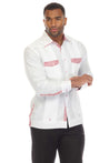 Mojito Men's 100% Linen Guayabera Shirt Long Sleeve with Print Trim Accent - Mojito Collection - Guayabera, Long Sleeve Shirt, Mens Shirt, Mojito Guayabera Shirt