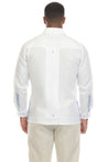 Mojito Men's 100% Linen Guayabera Shirt Long Sleeve with Print Trim Accent - Mojito Collection - Guayabera, Long Sleeve Shirt, Mens Shirt, Mojito Guayabera Shirt
