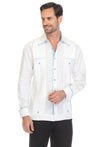 Mojito Men's 100% Linen Guayabera Shirt Long Sleeve with Print Trim Accent - Mojito Collection - Guayabera, Long Sleeve Shirt, Mens Shirt, Mojito Guayabera Shirt