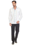 Mojito Men's 100% Linen Guayabera Shirt Long Sleeve with Print Trim Accent - Mojito Collection - Guayabera, Long Sleeve Shirt, Mens Shirt, Mojito Guayabera Shirt