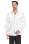 Mojito Men's 100% Linen Guayabera Shirt Long Sleeve with Print Trim Accent - Mojito Collection - Guayabera, Long Sleeve Shirt, Mens Shirt, Mojito Guayabera Shirt